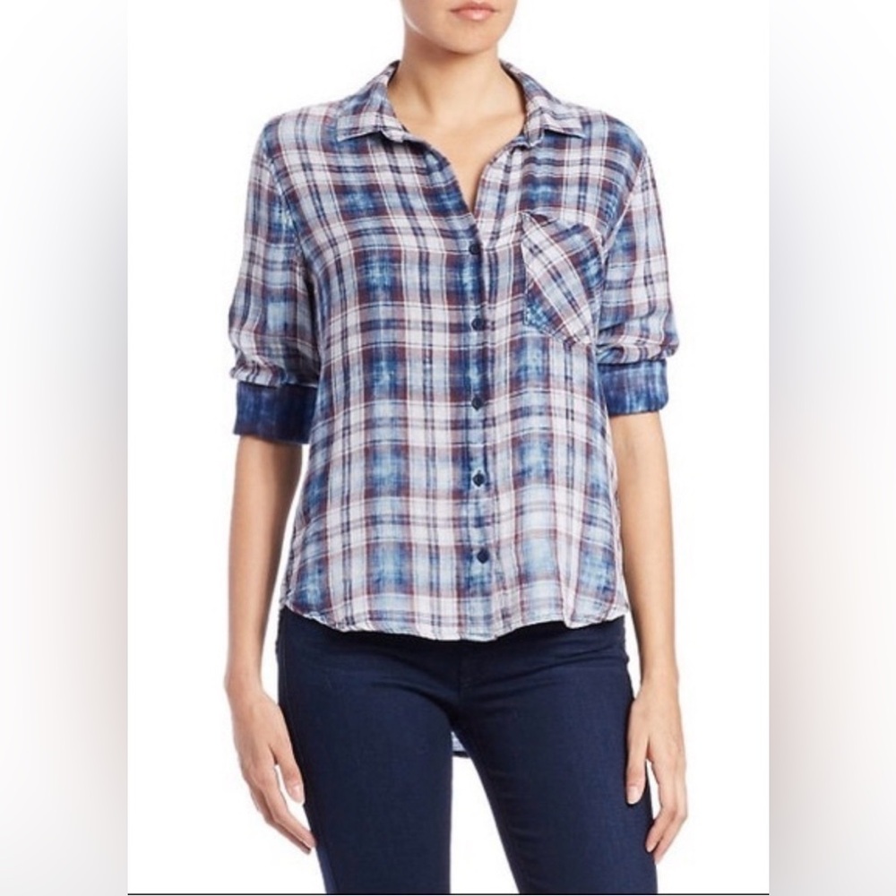 Anthropologie Cloth & Stone Multicolor Plaid Button Down Shirt SzL